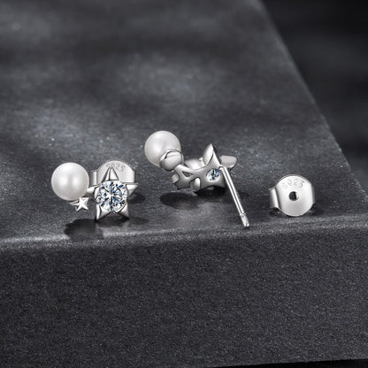 925 Sterling Silver 0.20 Carat Moissanite Earrings with Synthetic Pearl for Women