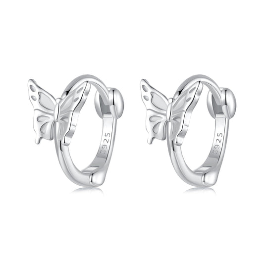 925 Sterling Silver Earrings with White Gold Plating, 1.1x0.7 cm, for Women