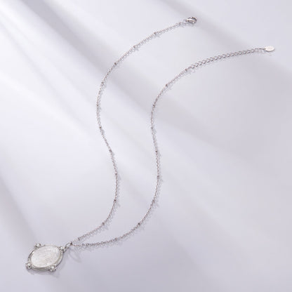925 Sterling Silver Necklace with White Gold Plating, 40+5cm Length, CZ & Mother of Pearl Pendant for Women