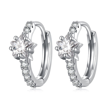 925 Sterling Silver Earrings with Pavé Setting CZ, Platinum Plated, 1.3x0.4cm, for Women