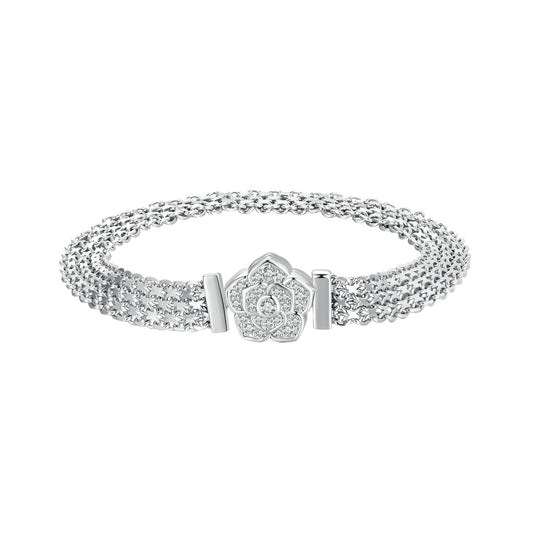 925 Sterling Silver and Platinum Plated 17.0 cm Pavé Setting CZ Bracelet for Women