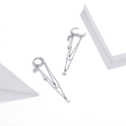 925 Sterling Silver Earrings with Plated Platinum and Pavé Setting CZ, Size 6.5cm