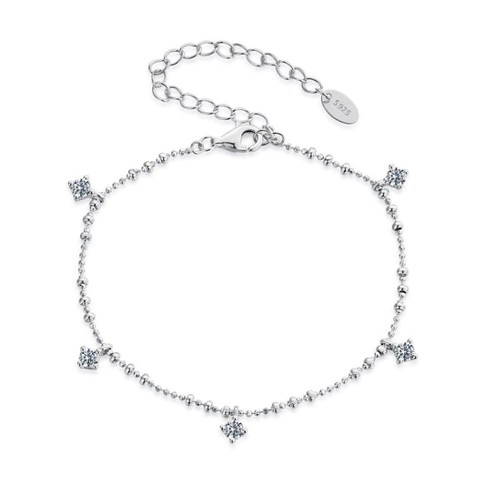 925 Sterling Silver & Moissanite Bracelet for Women - 15+6cm, Plated White Gold