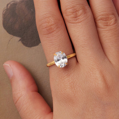 925 Sterling Silver 3.5 Carat Oval Zircon Ring with White Gold Plating for Women