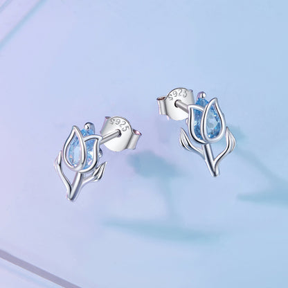 925 Sterling Silver Synthetic Spinel Earrings with Platinum Plating - 12x7mm