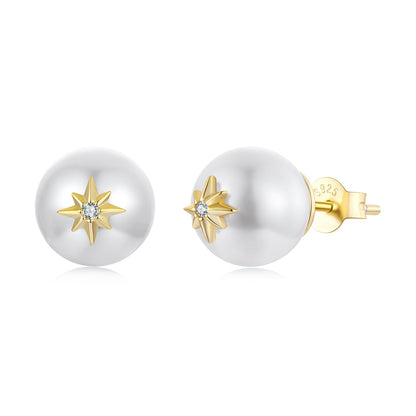 925 Sterling Silver Earrings with CZ and Synthetic Pearl for Women