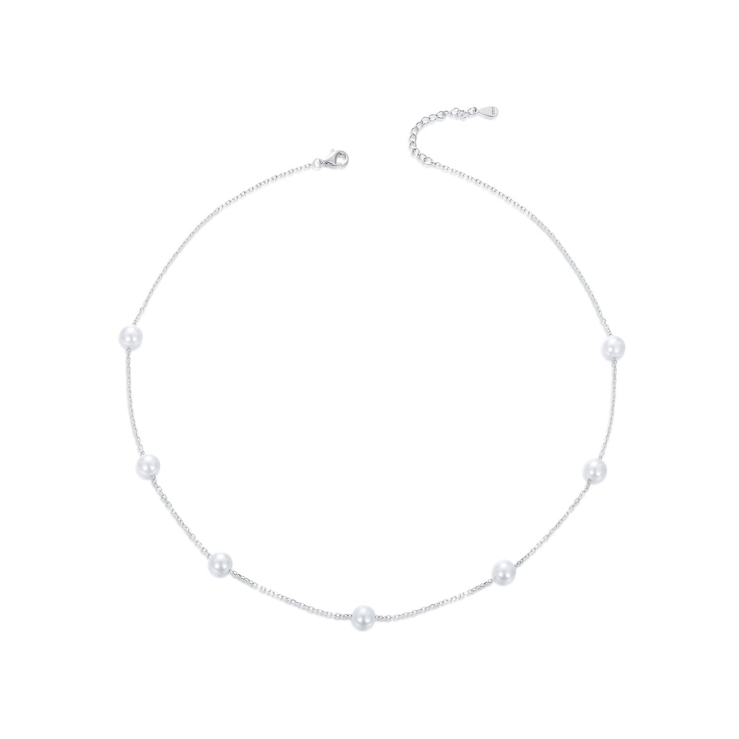 925 Sterling Silver White Gold Plated Necklace with Shell Pearl 400+50mm