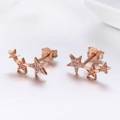 925 Sterling Silver Plated Rose Gold Pavé Setting CZ Earrings for Women