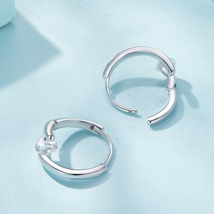925 Sterling Silver Earrings with Pavé Setting CZ, Platinum Plated, 15x7mm for Women