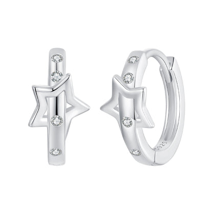 925 Sterling Silver & White Gold Earrings with Pavé Setting CZ - 12x6mm for Women
