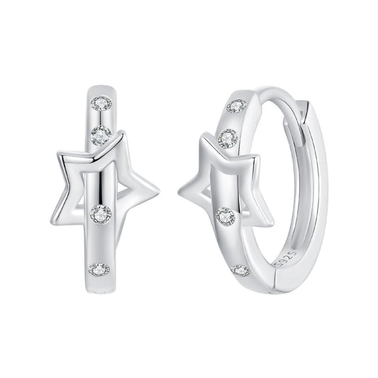 925 Sterling Silver & White Gold Earrings with Pavé Setting CZ - 12x6mm for Women