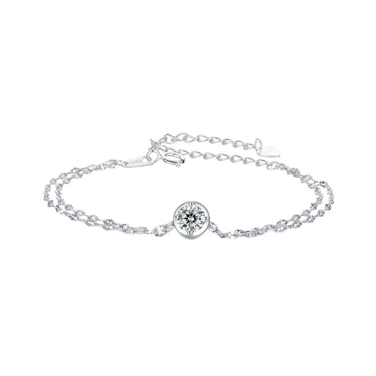 925 Sterling Silver 0.50 Carat Moissanite Bracelet for Women - 15+6cm - Plated White Gold