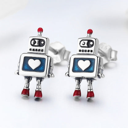 925 Sterling Silver 1.3cm Oxidized Enamel Earrings for Women