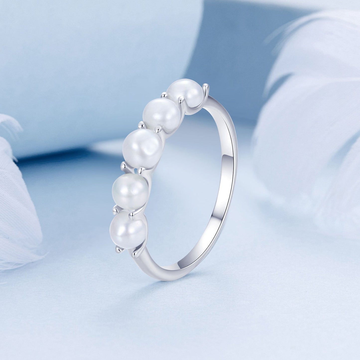 925 Sterling Silver Natural Pearl Platinum Plated Ring Size 6.0 for Women