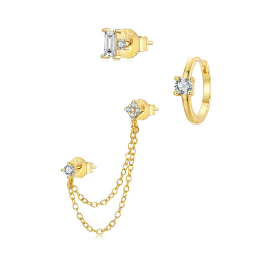 Puces d'oreilles mini en argent sterling 925 avec placage or et oxyde de zirconium