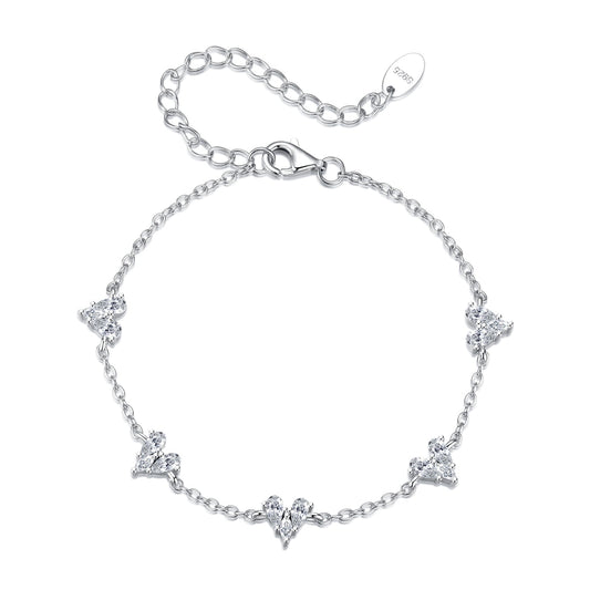 925 Sterling Silver Bracelet with White Gold Plating and CZ Paving for Women