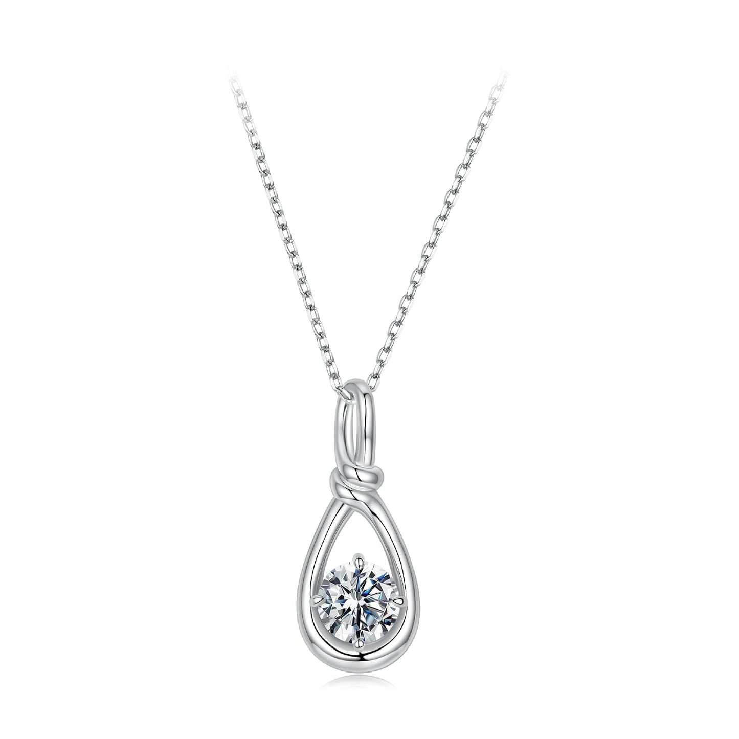 925 Sterling Silver 1 Carat Moissanite Necklace with White Gold Plating - 40+5cm Length for Women