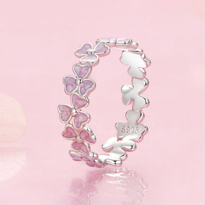 925 Sterling Silver Enamel Platinum Plated Ring Size 6 for Women