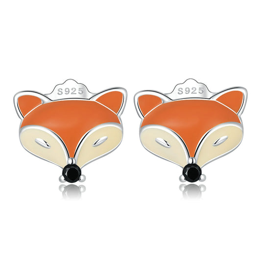 925 Sterling Silver Earrings with Pavé Setting and Enamel Process, Oxidized, 0.7*0.9cm for Women