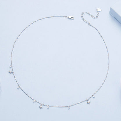 925 Sterling Silver Plated White Gold Pendant Necklace with CZ Charm for Women 38+6cm