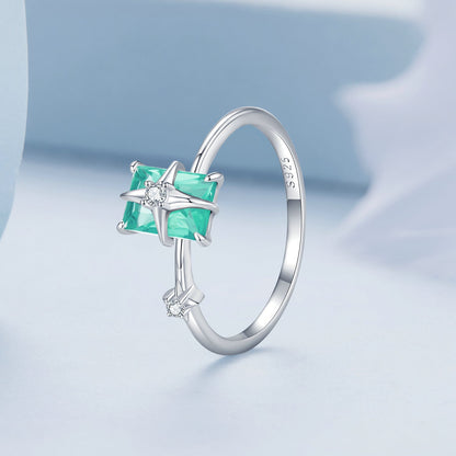 925 Sterling Silver 1.40mm Width CZ & Glass Ring Size 6 for Women
