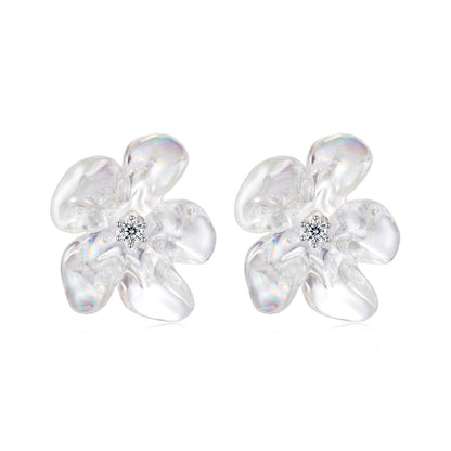 925 Sterling Silver Earrings with Pavé Setting CZ and Resin, 2.5x2.1cm for Women