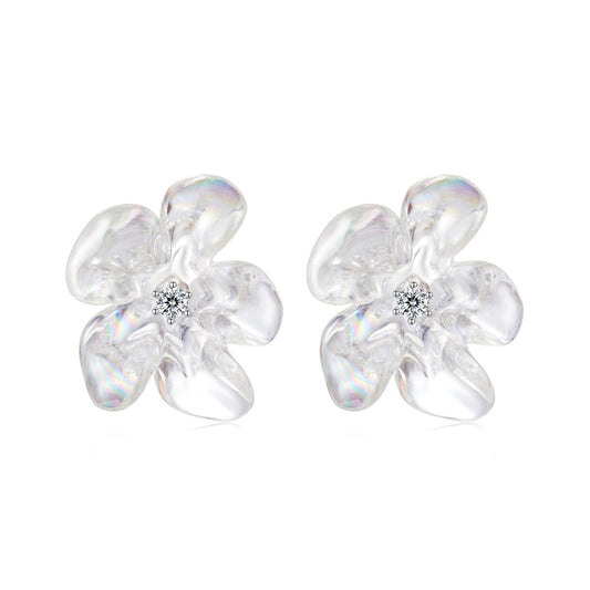 925 Sterling Silver Earrings with Pavé Setting CZ and Resin, 2.5x2.1cm for Women