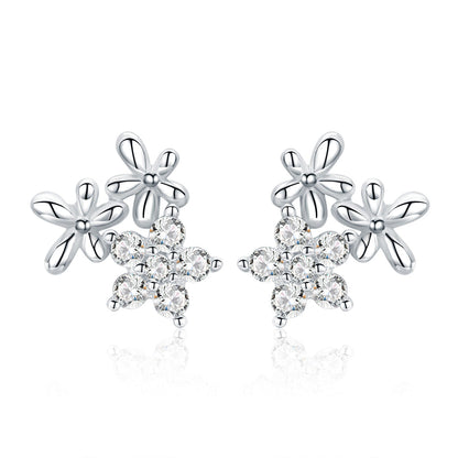 925 Sterling Silver Earrings with CZ in Pavé Setting, 0.6*0.7cm for Women
