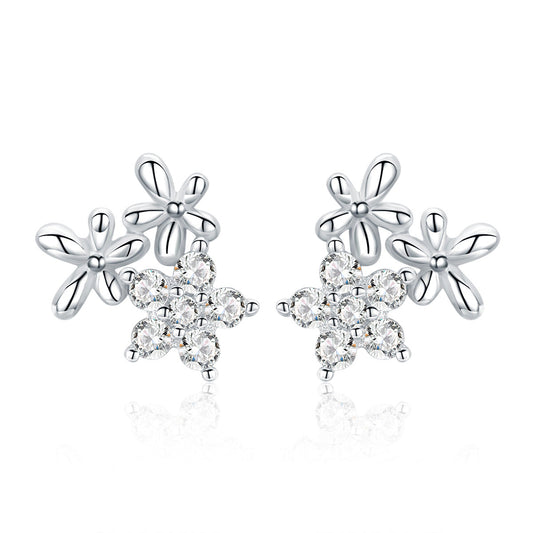 925 Sterling Silver Earrings with CZ in Pavé Setting, 0.6*0.7cm for Women