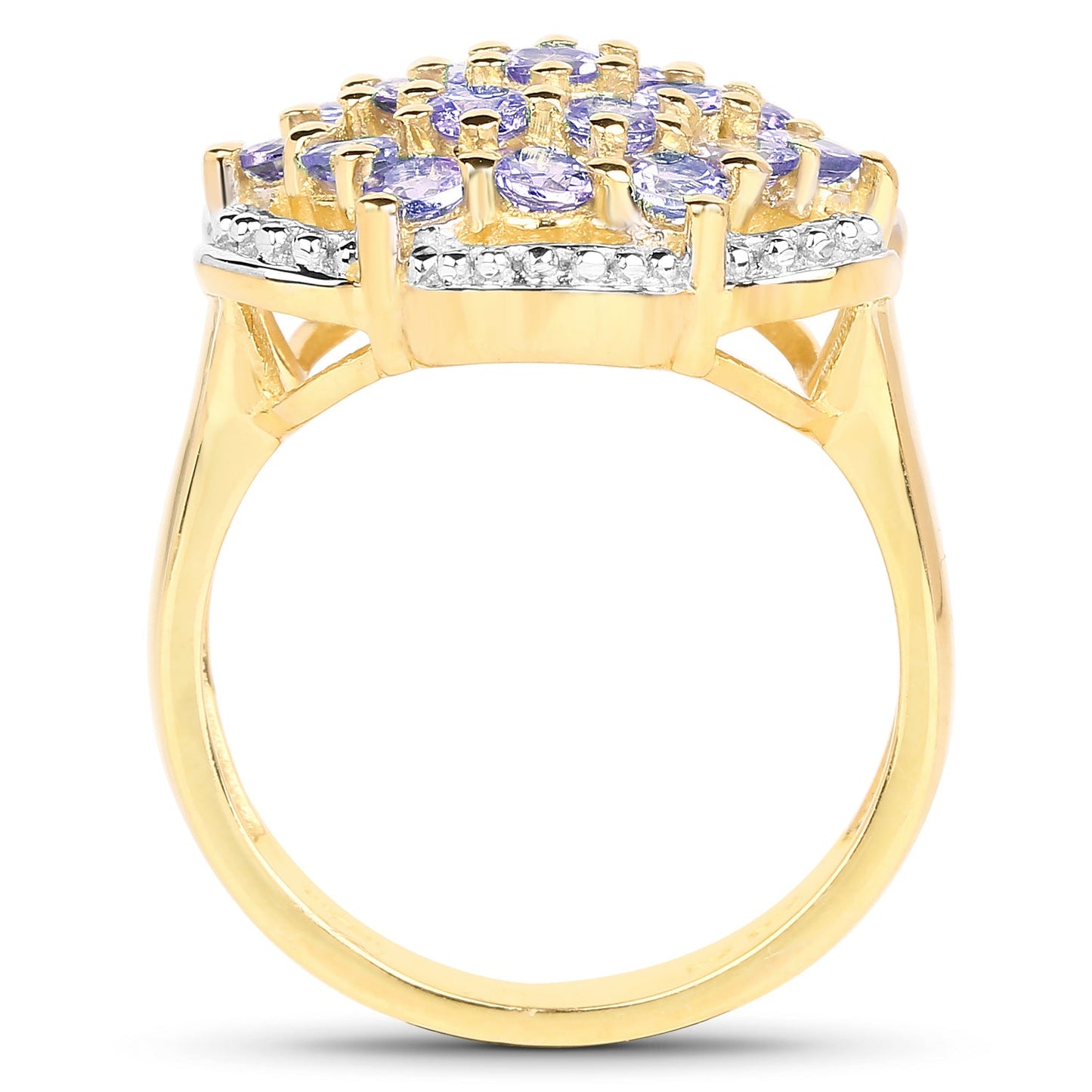 14K Yellow Gold Plated 1.52 Carat Genuine Tanzanite .925 Sterling Silver Ring