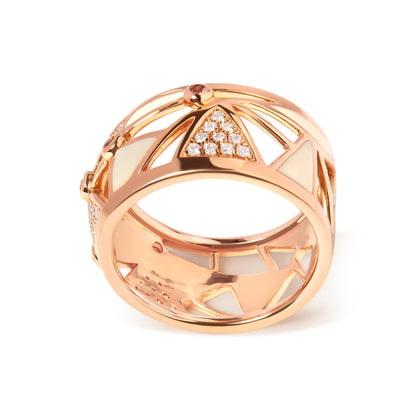14K Rose Gold 1/3 Cttw Diamond and Pink Tourmaline Cigar Band Ring with White Enamel (G-H Color, SI1-SI2 Clarity)