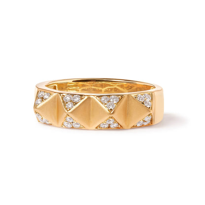 14K Yellow Gold 1/4 Cttw White Diamond Pyramid Band Ring (G-H Color, SI1-SI2 Clarity)- Size 7