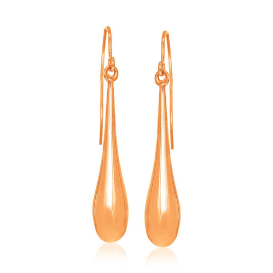 Boucles d'oreilles pendantes longues en or rose 14 carats polies en forme de goutte