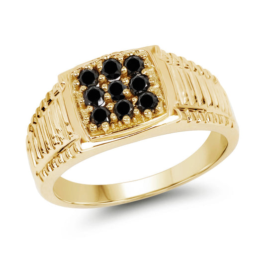 Bague en argent sterling 925 plaqué or jaune 14K avec diamant noir véritable de 0,63 carat
