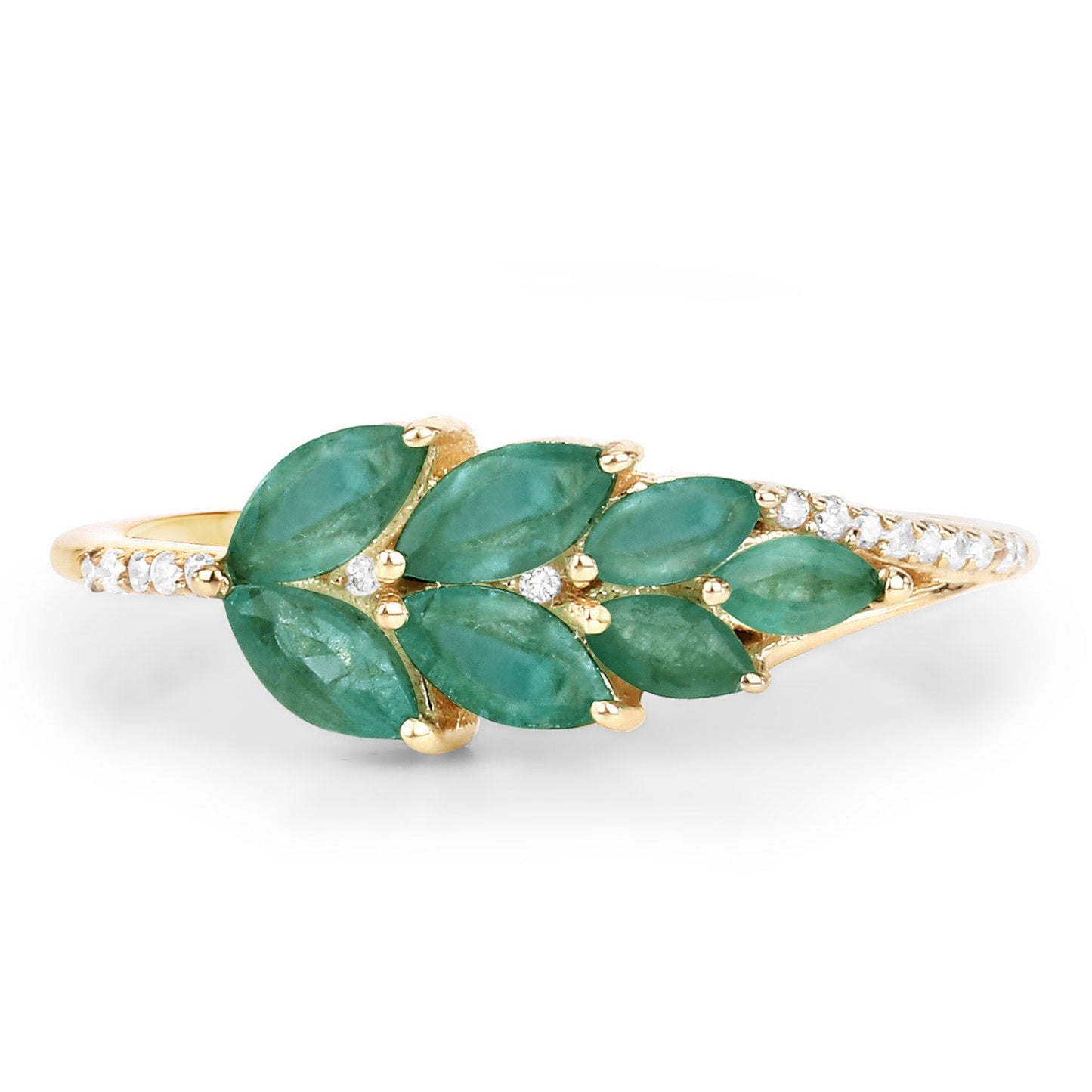 0.68 Carat Genuine Zambian Emerald and White Diamond 14K Yellow Gold Ring