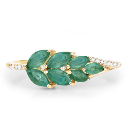 0.68 Carat Genuine Zambian Emerald and White Diamond 14K Yellow Gold Ring