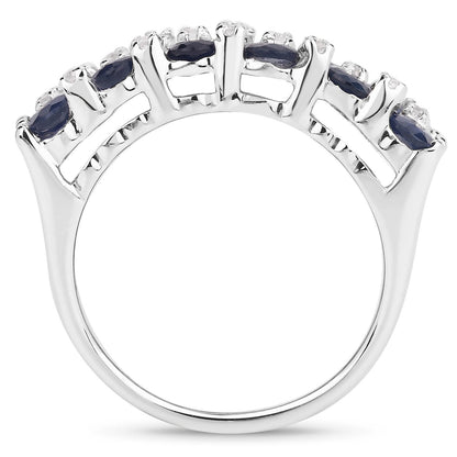 3.66 Carat Genuine Blue Sapphire and White Topaz .925 Sterling Silver Ring