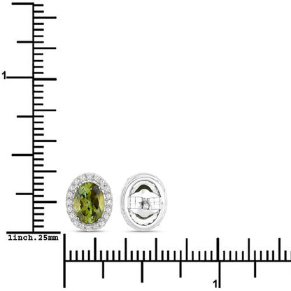1.92 Carat Genuine Green Tourmaline and White Diamond 14K White Gold Earrings