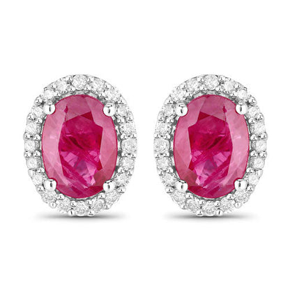 1.96 Carat Genuine Ruby and White Diamond 14K White Gold Earrings