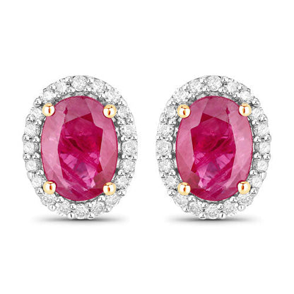 1.96 Carat Genuine Ruby and White Diamond 14K Yellow Gold Earrings
