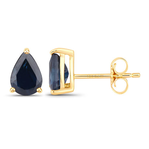 1.60 Carat Genuine Blue Sapphire 10K Yellow Gold Earrings