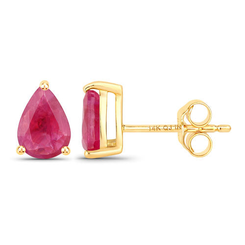 1.60 Carat Genuine Ruby 14K Yellow Gold Earrings