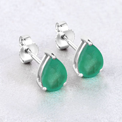 1.30 Carat Genuine Zambian Emerald 10K White Gold Earrings
