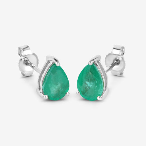 1.30 Carat Genuine Zambian Emerald 10K White Gold Earrings