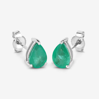 1.30 Carat Genuine Zambian Emerald 10K White Gold Earrings