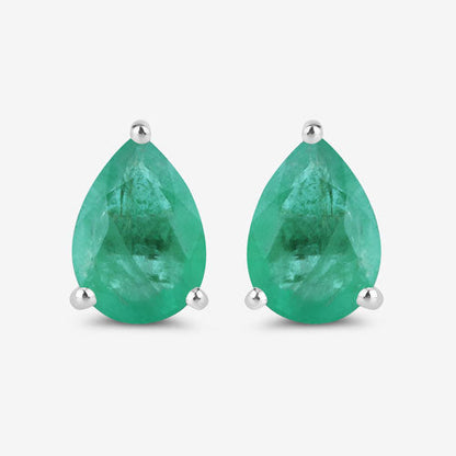 1.30 Carat Genuine Zambian Emerald 10K White Gold Earrings
