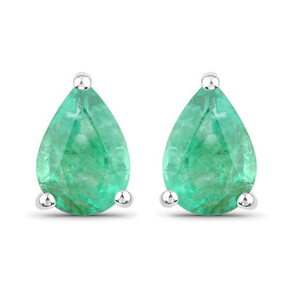 1.30 Carat Genuine Zambian Emerald 14K White Gold Earrings
