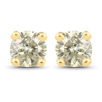 0.92 Carat Genuine LB Diamond 14K Yellow Gold Earrings