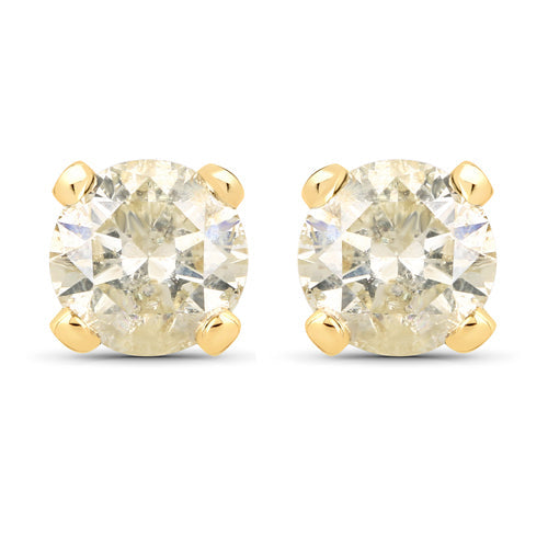 0.98 Carat Genuine LB Diamond 14K Yellow Gold Earrings