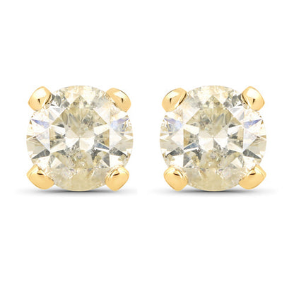 0.98 Carat Genuine LB Diamond 14K Yellow Gold Earrings
